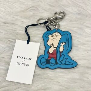 NWT Coach x Peanuts Linus Leather Bag Charm Keychain CBG56 75th Anniversary Blue